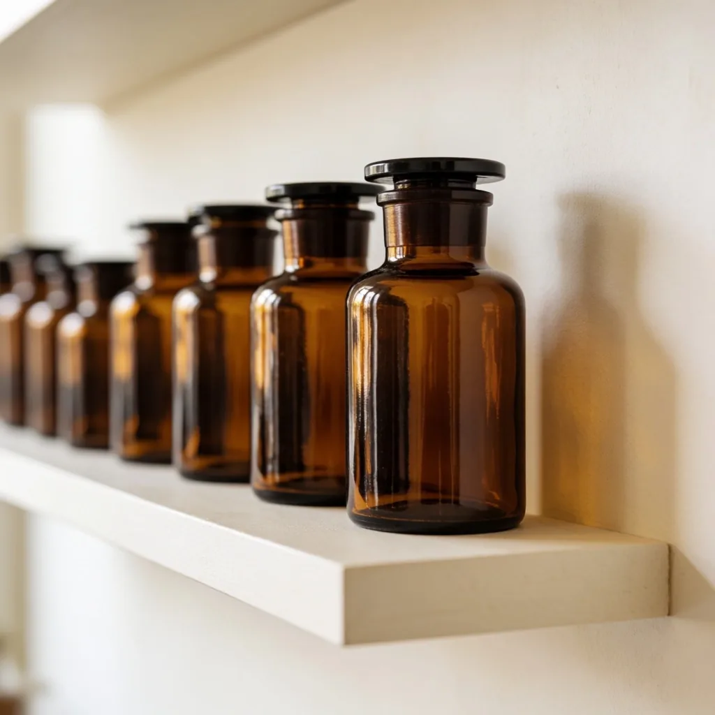 Supplement bottles on a shelf